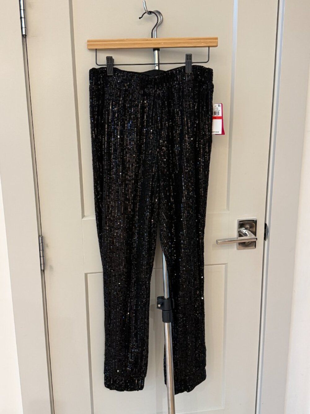 Vince Camuto Holiday Hues Sequin Jogger Pants XS Rich Black NWT